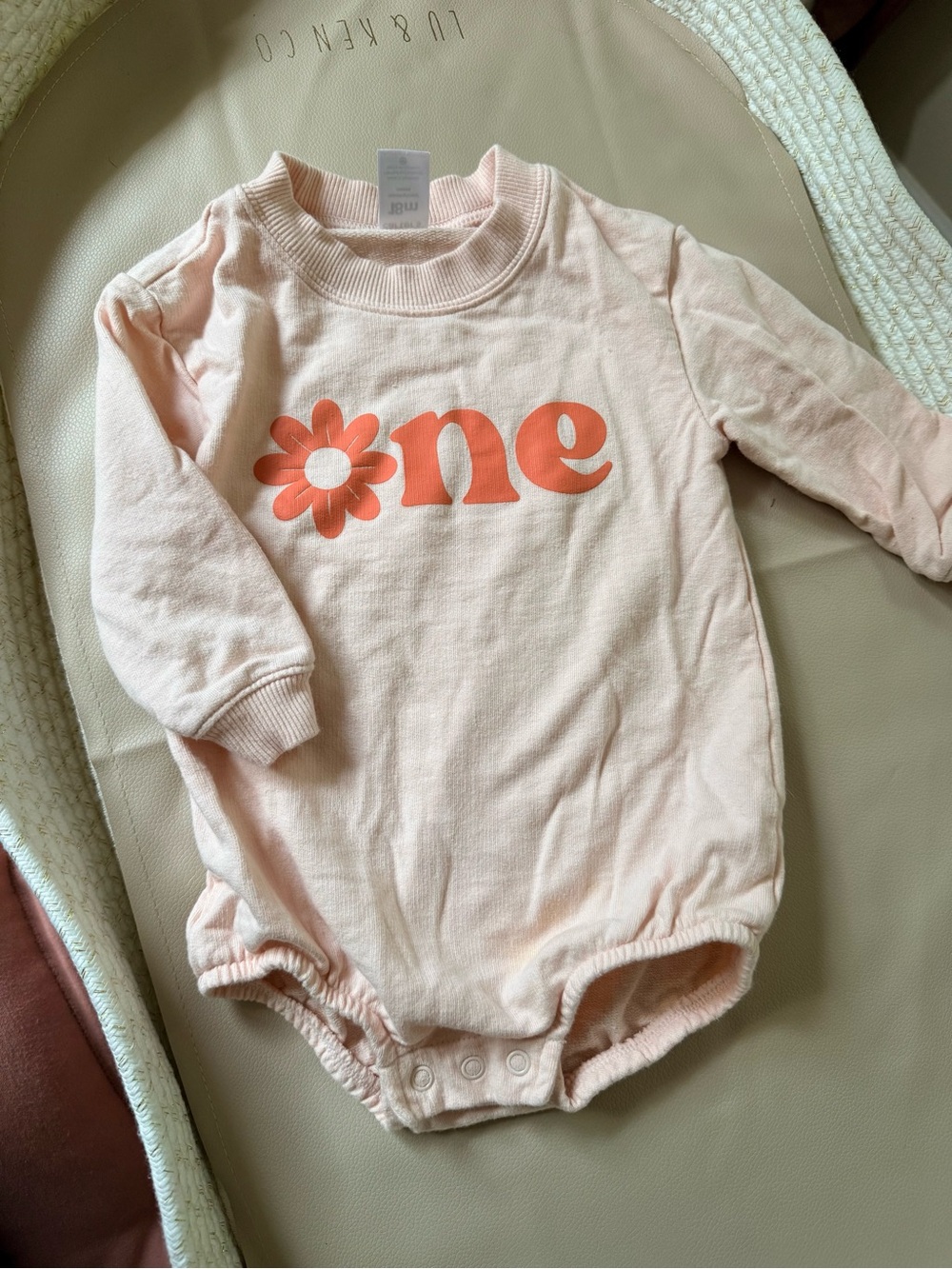 Free Add On With Purchase Baby Pink 'One' Floral Graphic One-Piece (small stain)